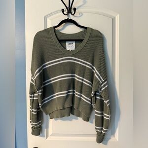 Aerie Green Cropped Striped Sweater